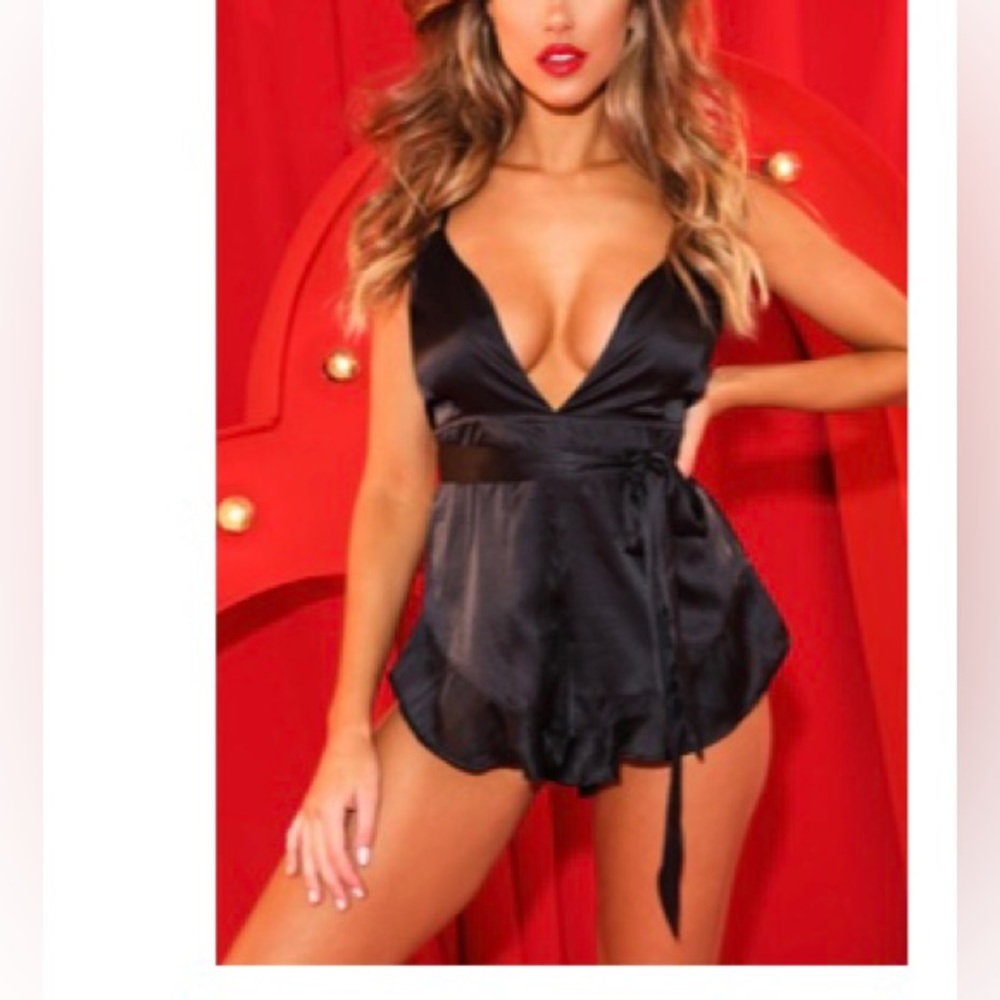 NWT BLACK Satin Teddy